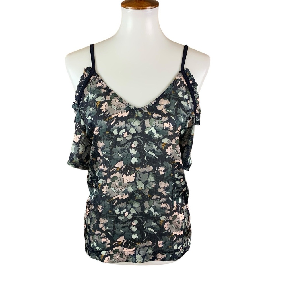 Morgan De Toi Women's Floral Cold Shoulder Blouse Top Size 36 Ruffle Detail‎